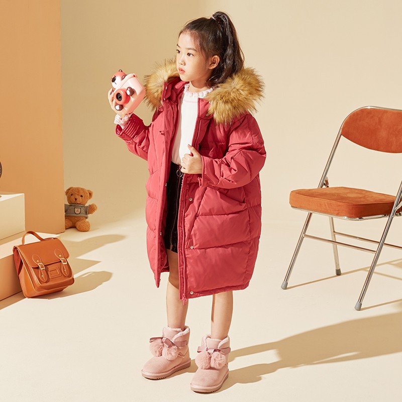 ton lion kids winter fashion casual windproof and warm girls mid-length down jacket 5-12 years old girls winter coat