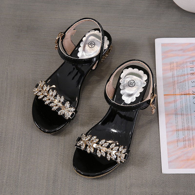 New Girl Roman Sandals Children 2022 Rhinestone Silver Buckle Baby Shoes With Low Peep Toe Sandal Shoes Children Birthday Gift