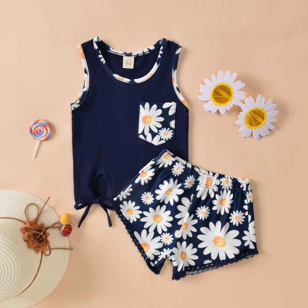 Summer Casual Cool Suits Home Wear 1-4 Years Kids Girl Clothes Set Girls Tracksuit Outfit Sleeveless Tank Top Shorts Set