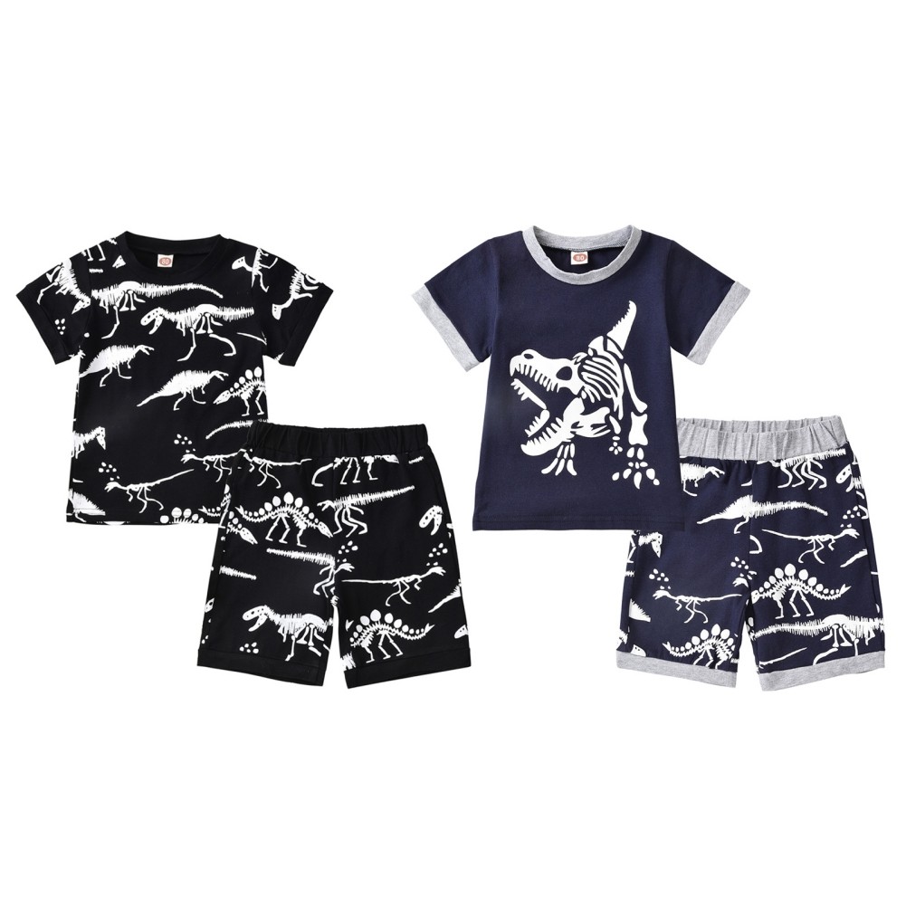 2pcs/set Children's Clothing Boys Dinosaur Casaul Short Sleeve Shorts Set Suit Cute Cartoon Boys Clothes Set 1-6 Years