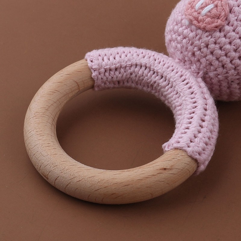 Baby Beech Wooden Teether Mobile Stroller Crib Ring DIY Crochet Rattle Bracelet Soother Infant Teething Chew Molar Toys