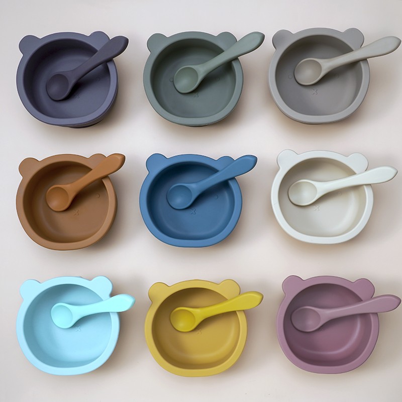 Wholesale new customized animal shaped bowl soft foldable baby spoon food grade waterproof silicone baby tableware