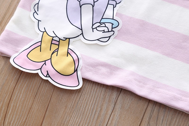 Summer Daisy Donald Duck Short Sleeve T-shirt Fashion Striped T-Shirt For Little Girls Cute T-shirt Toddler Kids Boys Clothes