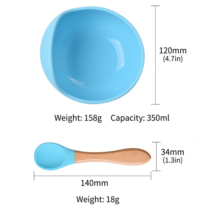 Baby Silicone Bowl Feeding Tableware Children Suction Bowl Plate Wooden Handle Silicone Spoon Dish Set For Baby Kitchen Utensils