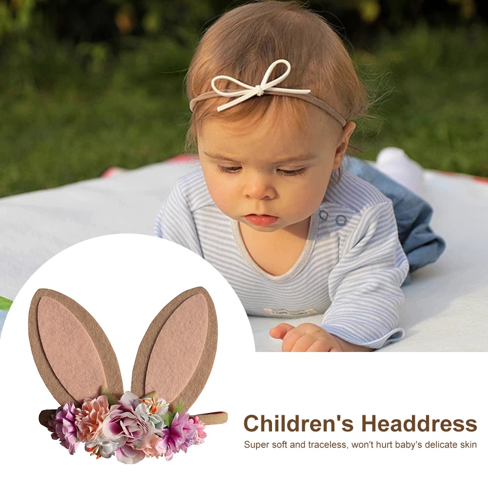 Baby Wide Bunny Ear Floral Headbands Photography Prop Lacehair Bows Bands For Babies Infant Hairbands Hair Accessories