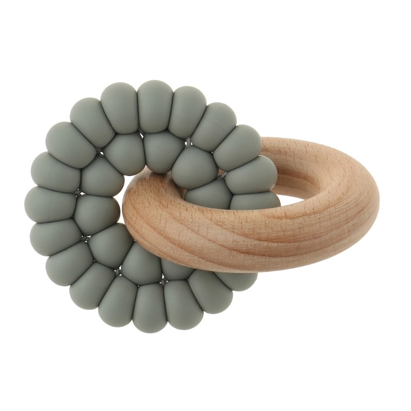 Baby Silicone And Natural Wooden Teether Ring Infant Bangle Teether Toys Develop Sensory Skills Montessori Toy