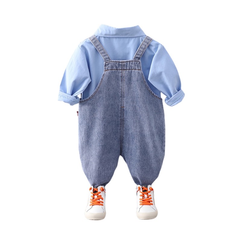 summer baby long sleeve denim shirt straps shorts casual suit boy clothing set children sets 1-4 years for baby