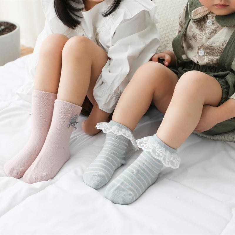 5 Pairs 0-8Y Baby Solid Socks Bowknot Cute Toddler Tube Socks Girl Cotton Breathable Stripe Toddler Socks Toddler Clothing Accessories