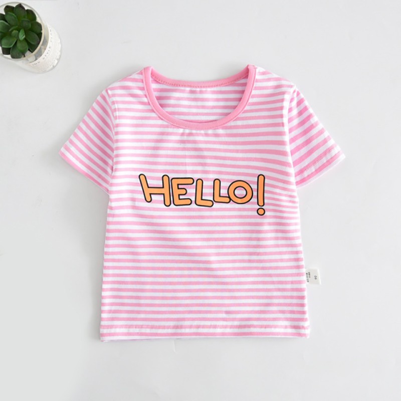 Boys and girls' short-sleeved striped cotton T-shirt, 2-7T clothes, summer 2021