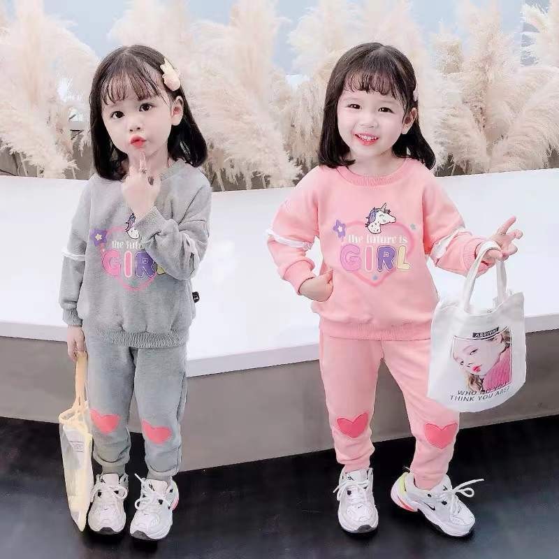 Baby Girls Clothes Sets Children Infant Fashion Cute Unicorn Love Print Outfits New Spring Autumn Toddler Sweatshirt + Pants 2pcs