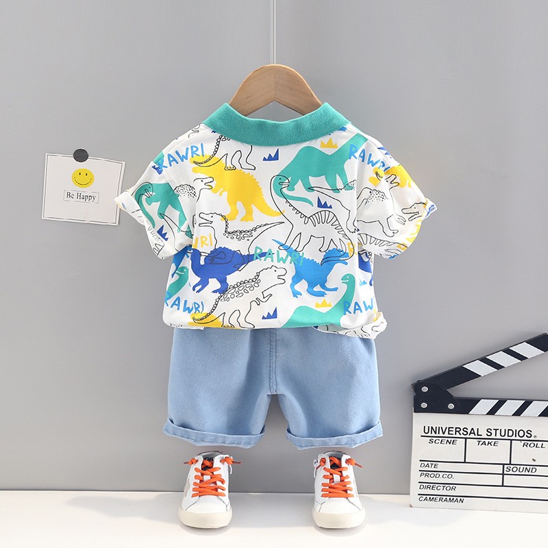 Baby Boy Kids Clothes Fashion Summer Lapel Cartoon Cute Short Sleeve Sports Shorts 2 Pieces Set 1 2 3 4 5 Years