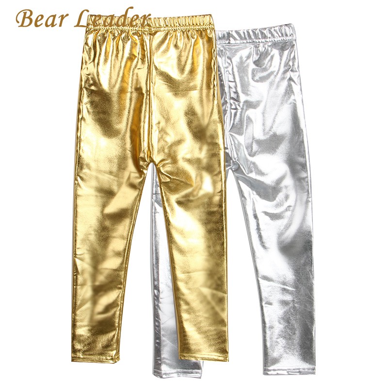 Bear Leader 2022 Spring New Style 4-8 Years Slim Gold Black Red Silver Kids Leather Pants Baby Girls Boys