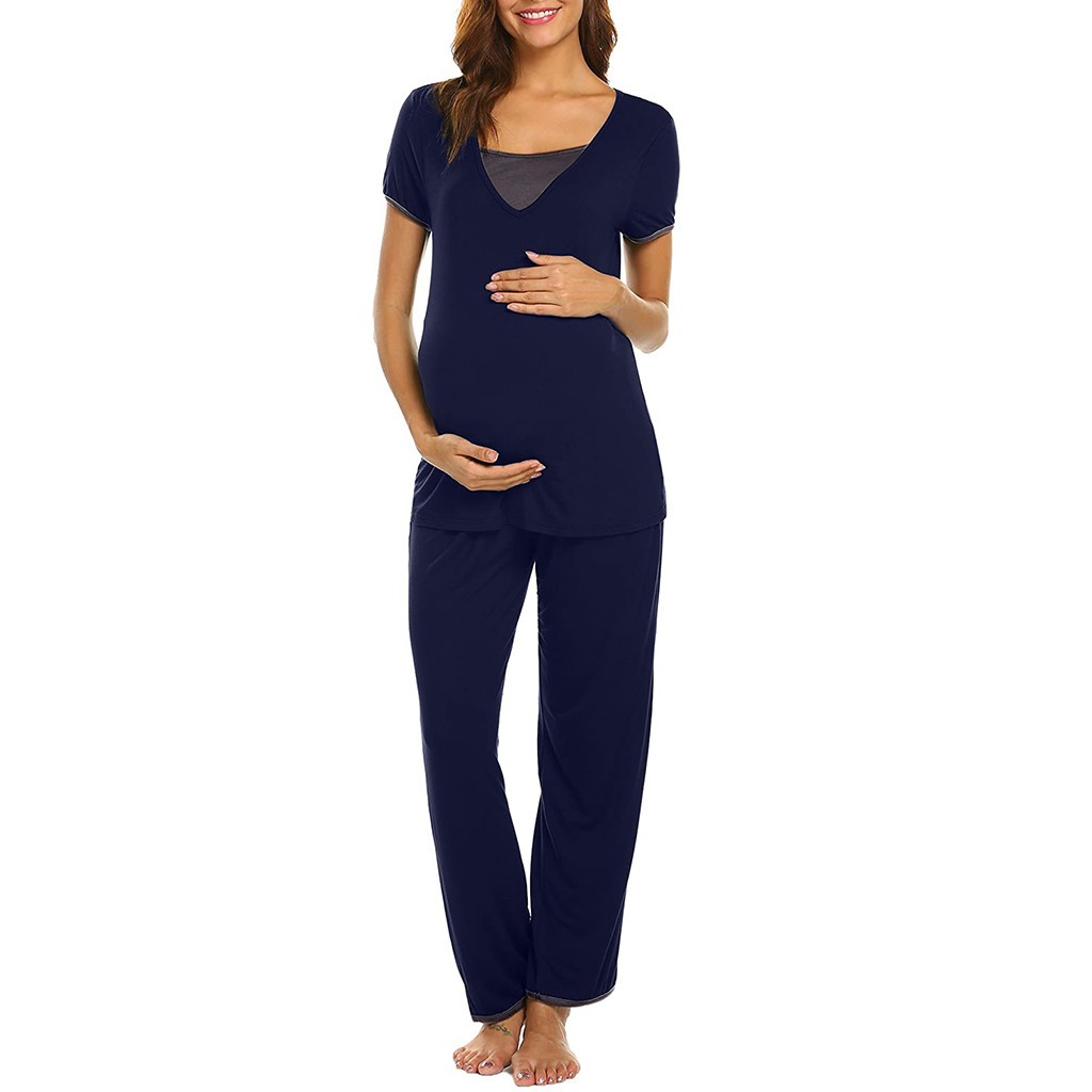 Short Sleeve Women Maternity Clothes Women Maternity Nursing T-shirt Tops+striped Pants Pajamas Set Suit breastfeeding clothes