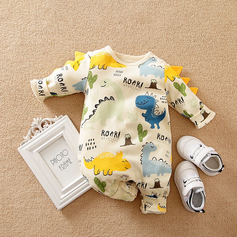 Baby boy clothes newborn onesie autumn and winter full print children warm cartoon dinosaur baby girl onesie crawling suit