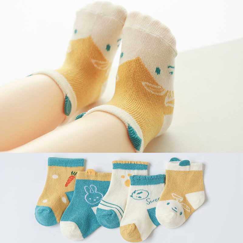 5 Pairs Infant Socks Spring Autumn New Cute Cartoon Cotton Socks Breathable Loose Lace Kids Socks Toddler Girl Autumn Clothes 2022