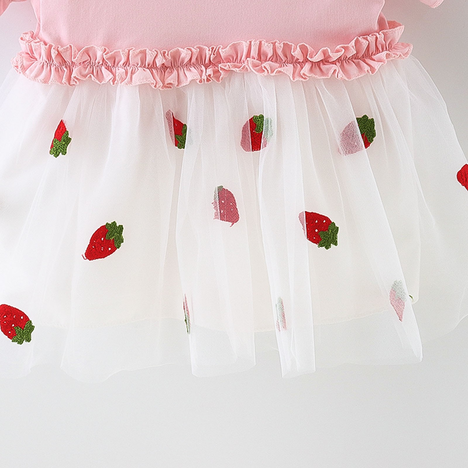 Cute Summer Short Sleeve Strawberry Print Dress Baby Kids Holiday Party Dresses Tulle Princess Dress For Girls