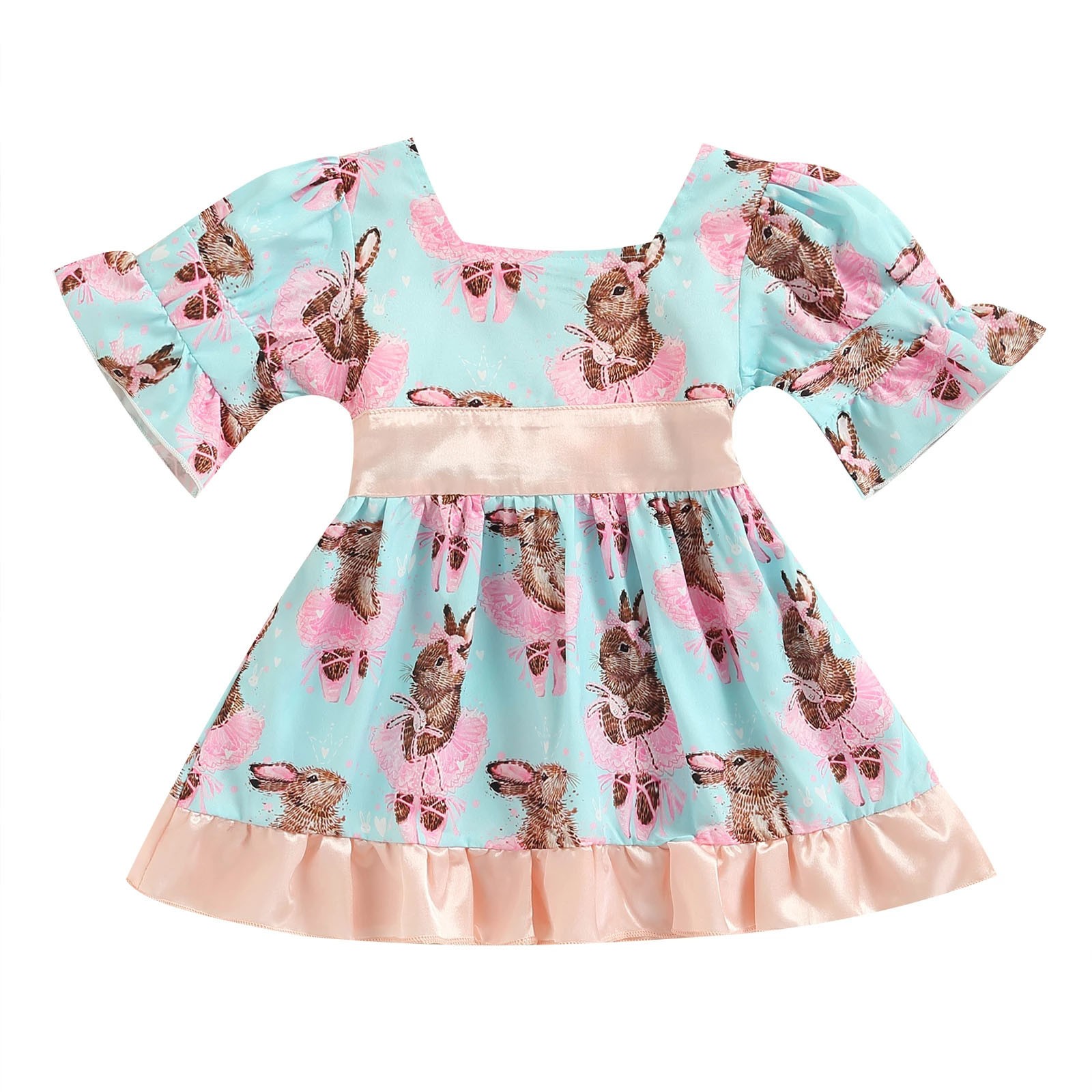 Baby Dress Toddler Girls Cute Dress Easter Bunny Print Dresses Puff Sleeve Princess Dress Infantil Bowknot