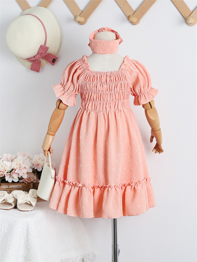 Baby Girls Summer Dresses Kids Dresses Solid Color Print O-Neck Tutu Dress Summer Princess Dresses for Girls 1-6 Years