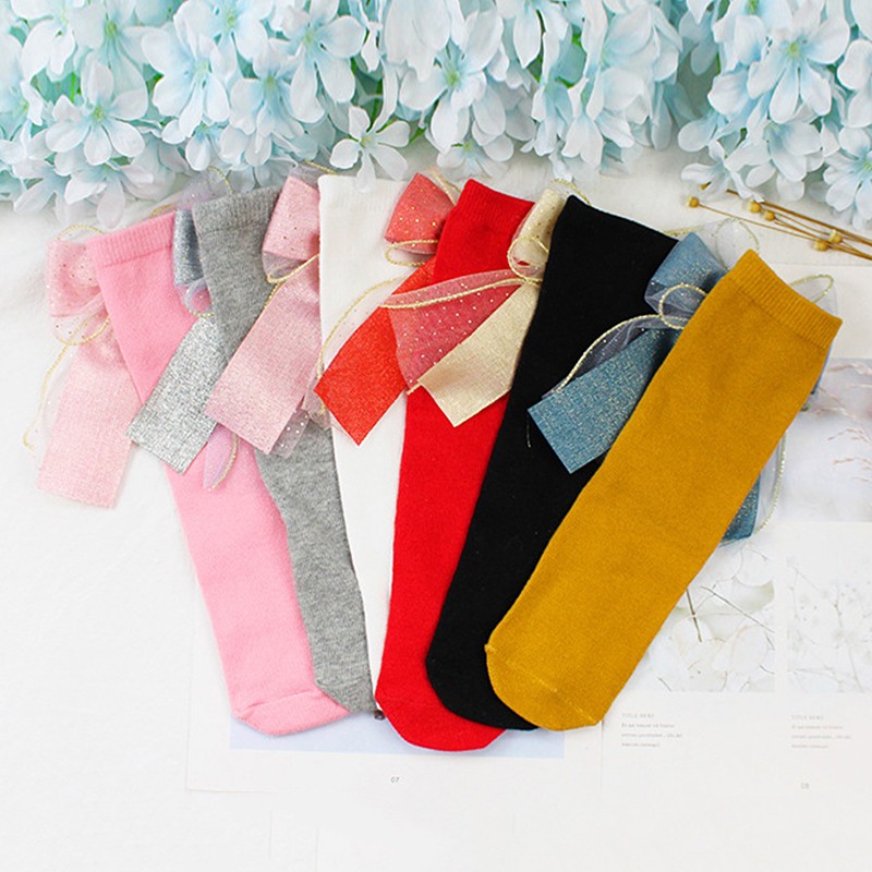 Children Cotton Socks Knee High Toddlers Girls Sock Big Bows Soft Infant Baby Long Tube Sock Kids School