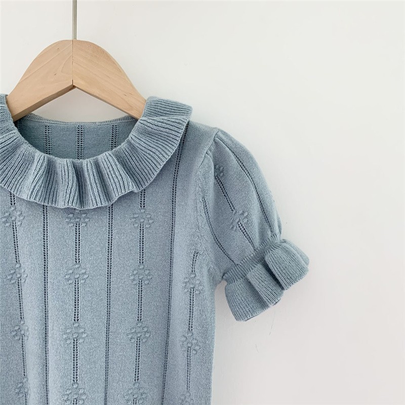 Children Girls Summer Tops Tees Girls Knitted Thin Cotton T-shirt Lovely Vintage Puff Sleeve Tops For Baby Girl