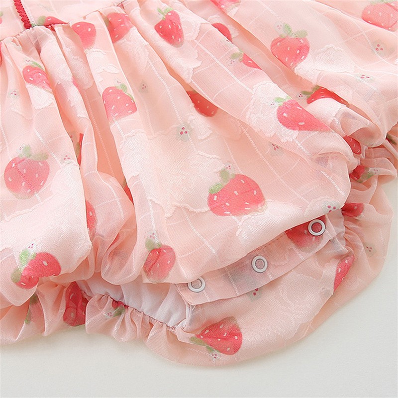 LAUDKA Summer 0-24M Girls Cotton Strawberry Print Underwear Infant Princess Jumpsuit Summer Chinese Style Lace Clothes 2022