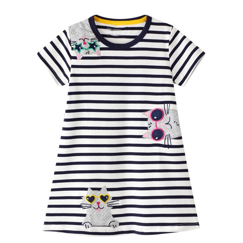 Little maven 2022 baby girls summer dress cotton lined cat children's casual lovely and comfortable clothes for 2-7 years old