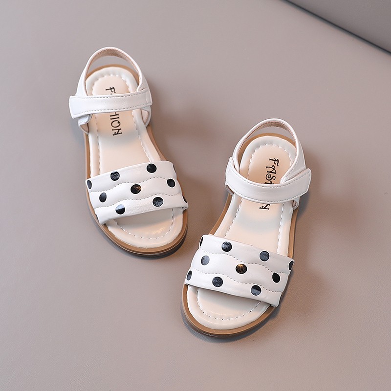 Summer Sandals for Girls Poca Dot Three Colors Breathable Rubber Sole 21-36 Baby Toddler Girl Sliders Soft Leather Kids Flats