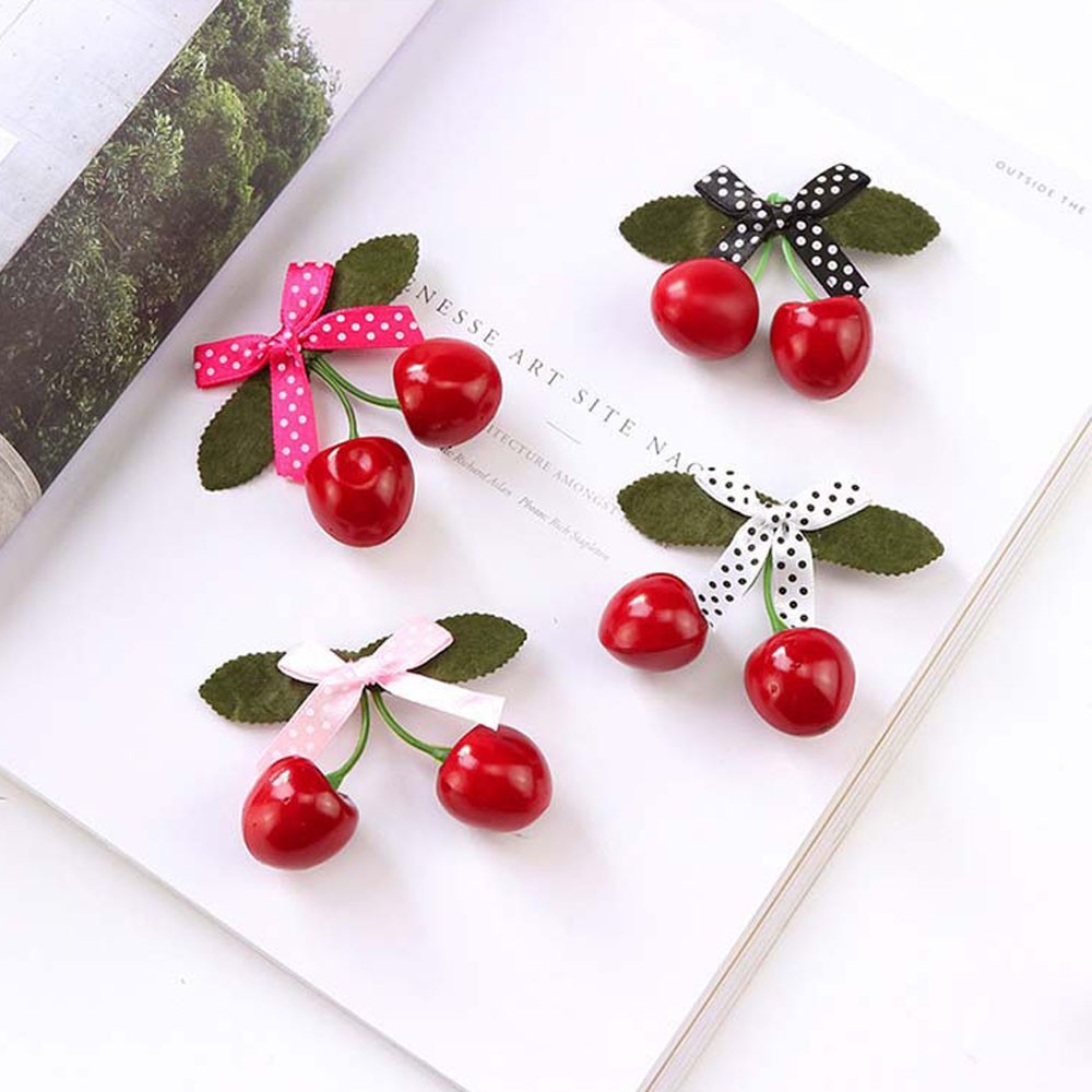 Baby Girl Cute Fruit Cherry Hair Clip Bar Lattice Dot Bow Barrettes Hairpin for Children Girls Handmade Fashion Kids Headwear