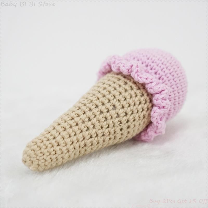 1pc DIY Crochet Ice Cream Rattle Toy Baby Teether Infant Teething Nursing Knitting Rattle Educational Montessori Toy