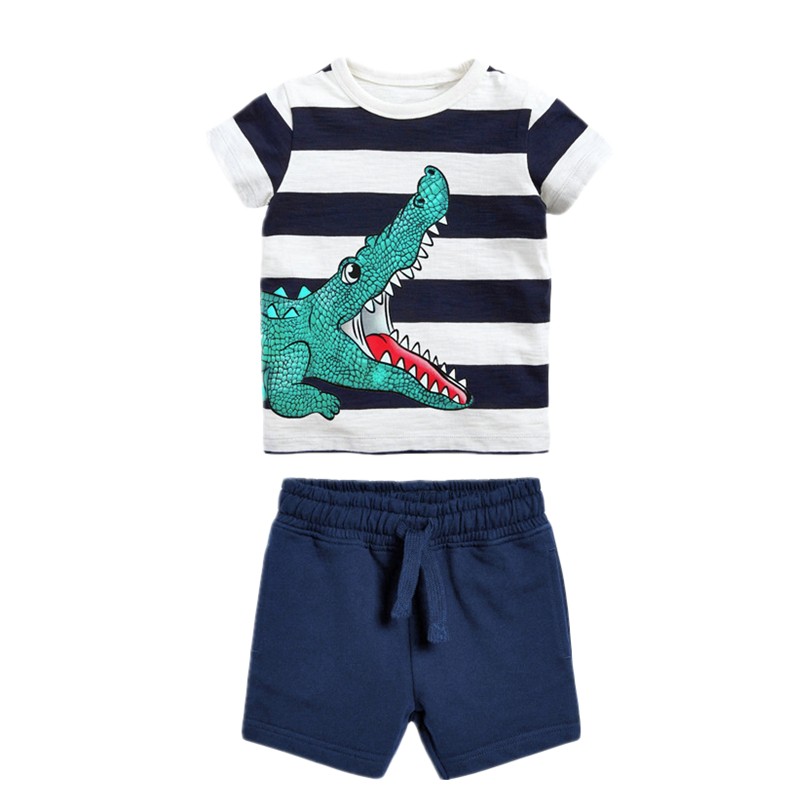 Fashion Clothing Summer Boys Sets Kids Printing T-shirts Cotton Shorts Suits Children Animal Tops Elastic Waist Pants Suit 2-7Y