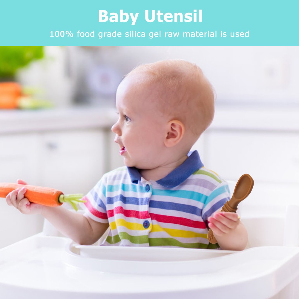 Children Spoon Feeding Tableware Set Baby Utensils Silicone Handle Training Portable Spoon and Fork for Baby