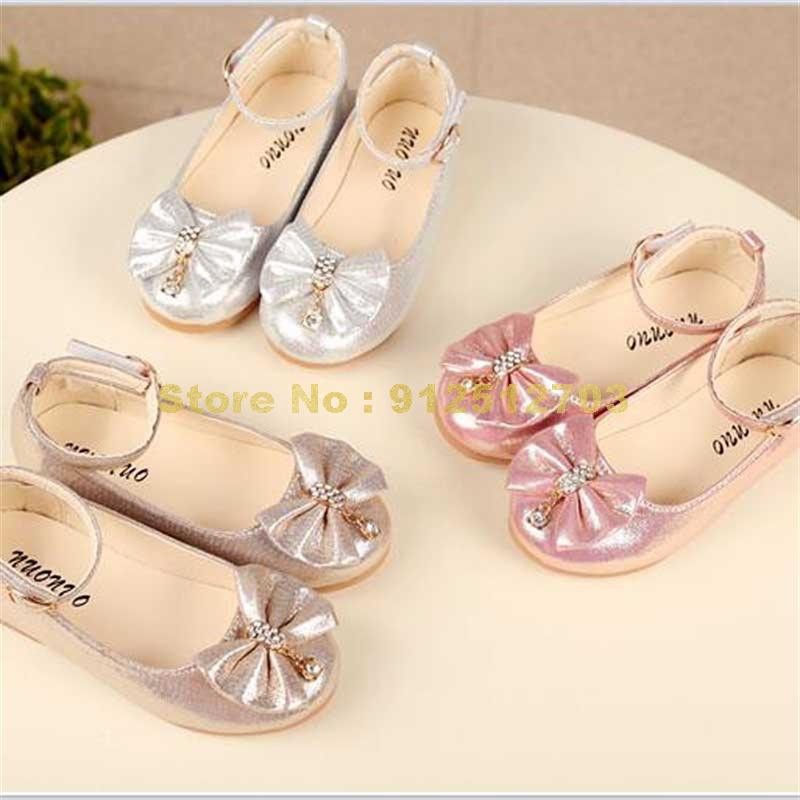 New Autumn Girls Leather Children Girls Toddler Princess Bowknot Sneakers Pearl Diamond Single Kids Dance Shoes