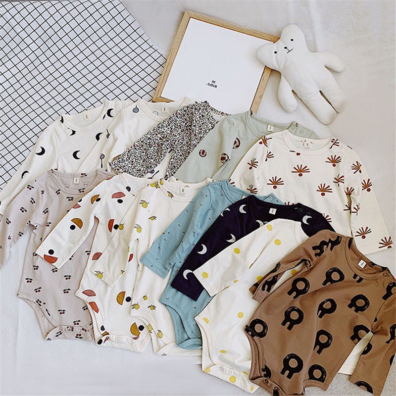 Infant Baby Boy Girl Romper Spring Summer Newborn Button Printed Jumpsuit Casual Long Sleeve Baby Boy Outfits Clothes Autumn