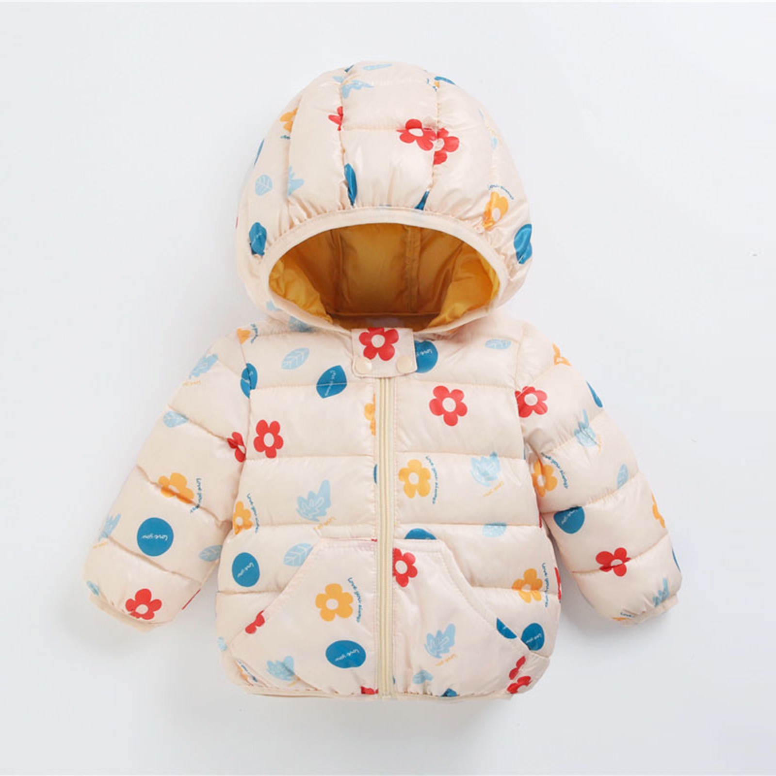 Cartoon Dinosaur Flower Print Hooded Cotton Down Jacket Baby Winter Cartoon Windproof Coat Hooded Warm Outerwear Jacket Freeship