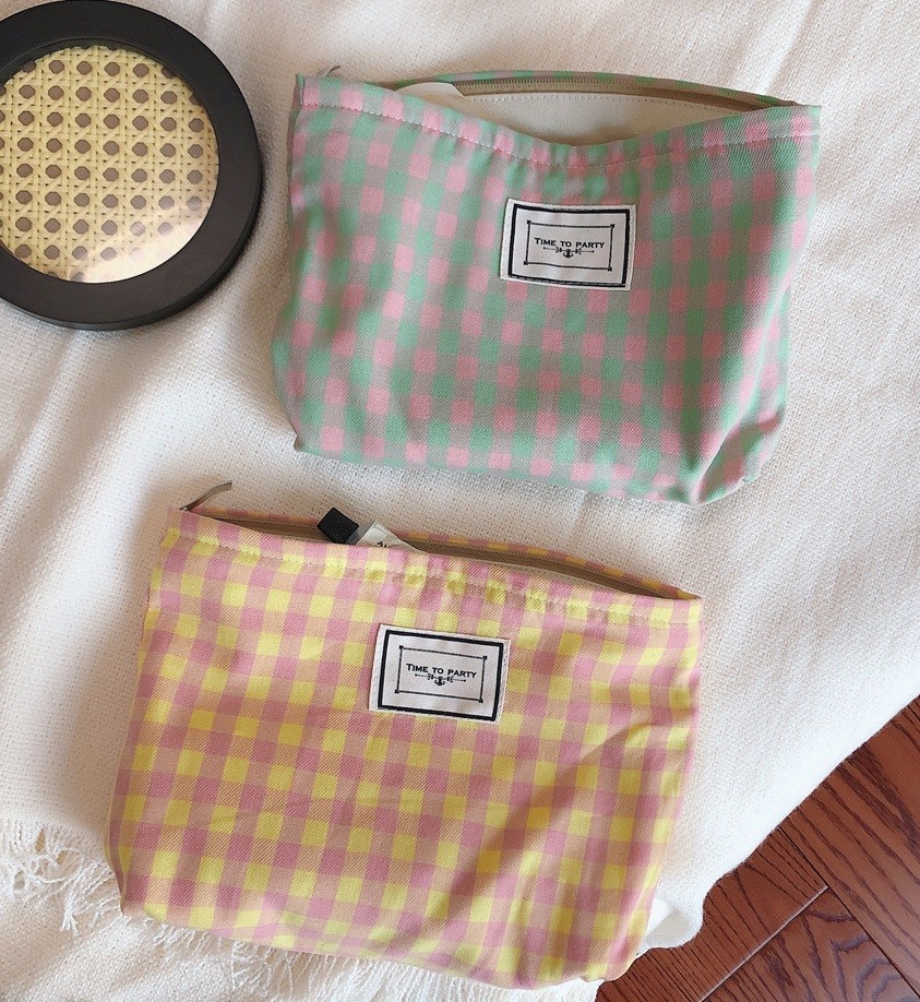 Korean Cosmetic Bag Plaid Beauty Pouch Necesserie Makeup Clutch Cosmetic Organizer Women Large Travel Cosmetic Bag Beauty