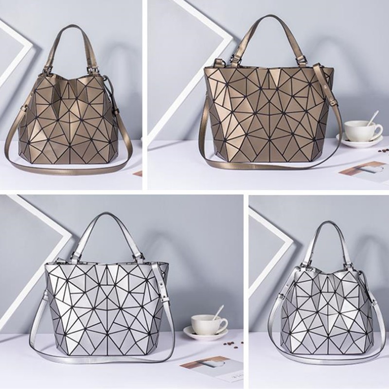 Women's Top Handle Handbag Hologram Matte Frosted High Quality Geometric Bucket Bag Feminine