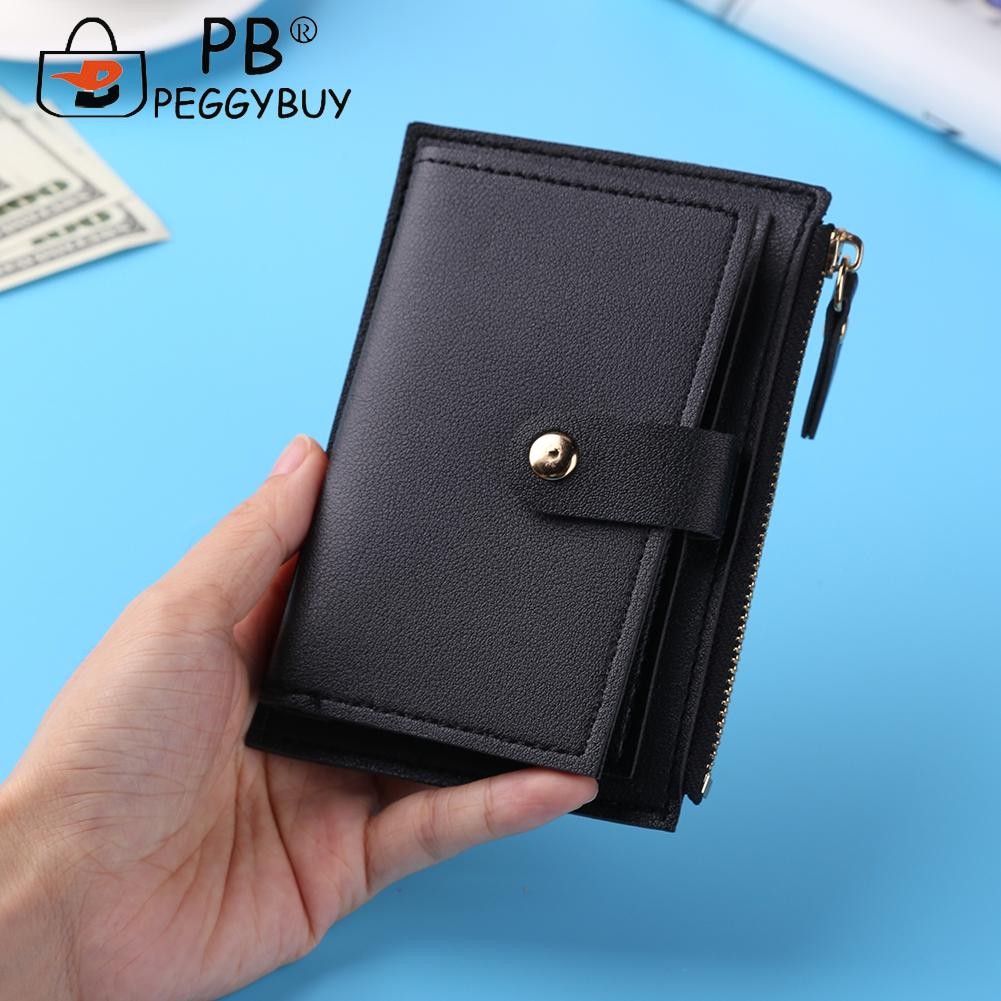 Fashion Women Solid Color Multi Slot Credit Card Holder Portable PU Leather Mini Coin Purse Multifunction Zipper Wallet