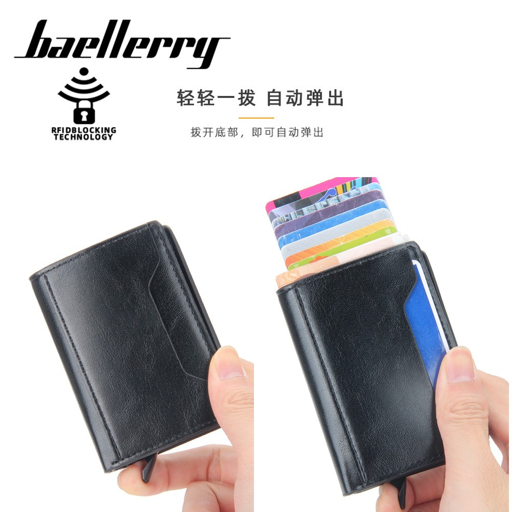 Men Slim Wallet PU Leather ID Card Holder RFID Anti-theft Smart Wallet Aluminum Alloy Credit Card Holder Mini Wallet for Women