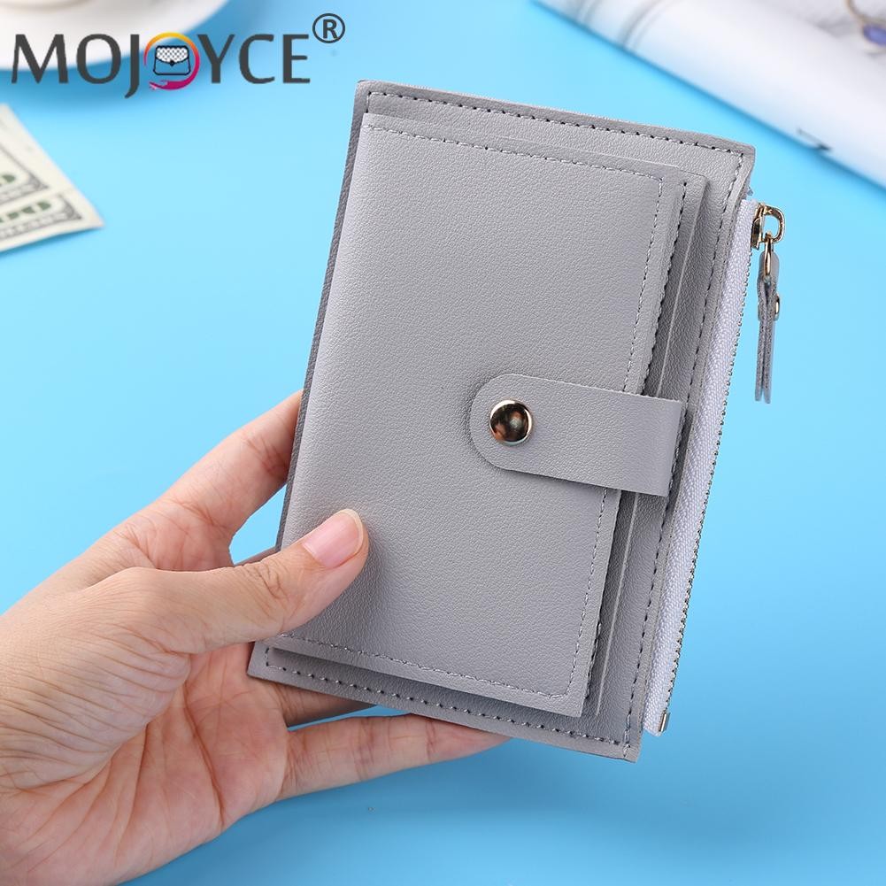 Fashion Women Solid Color Multi Slot Credit Card Holder Portable PU Leather Mini Coin Purse Multifunction Zipper Wallet