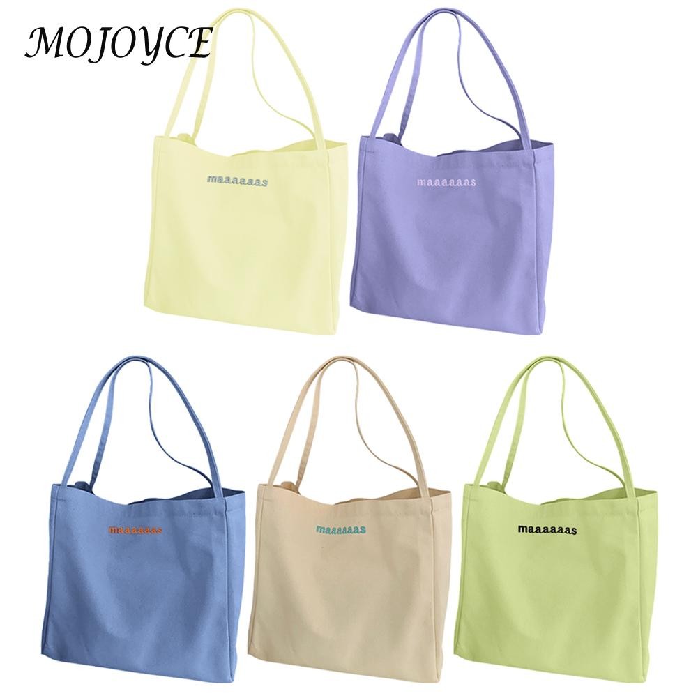 Fashion ladies shoulder bags canvas embroidery letters pure color large capacity shopping bags travel bag