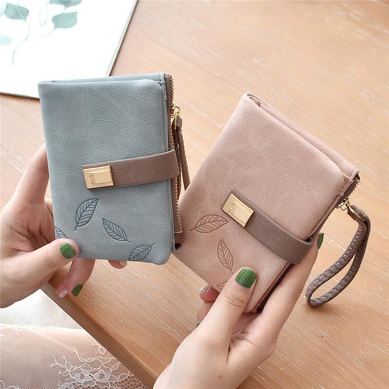 Engraved Leaves Small Wallet Women Wristlet Brand Women Purse Soft Pu Leather Ladies Wallet Card Holder Mini Girl Purse Clutch