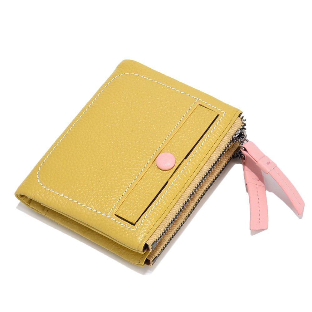 Women's Short Leather Wallet Korean Style Fashion Double Zipper Coin Purse First Layer Cowhide Multi Card Slot Women's Wallet