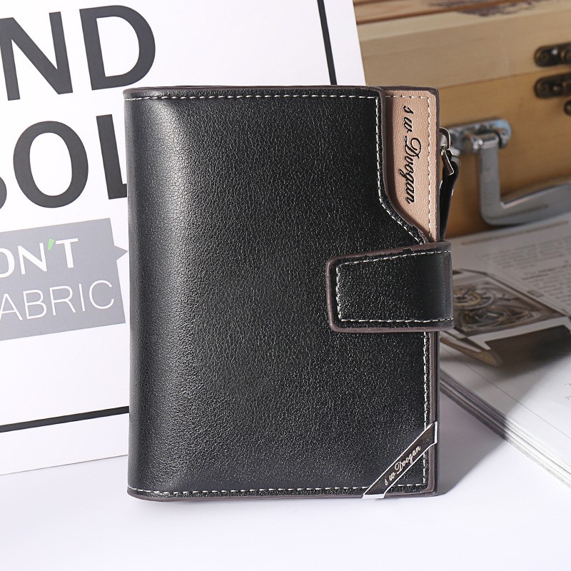 New Korean casual men's wallet short vertical locomotive British casual multi-function card bag zipper buckle triangle folding