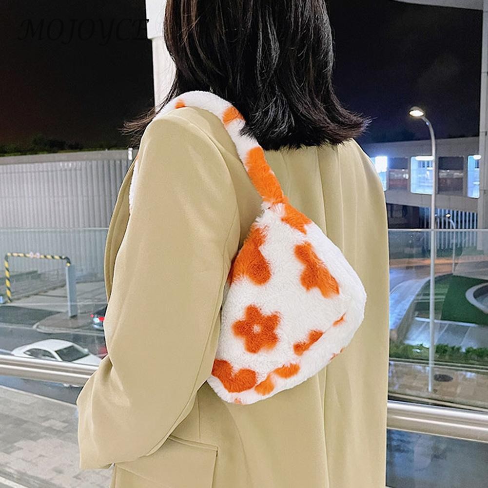 Women Shoulder Bags Soft Warm Plush Handbags Autumn Winter Fluffy All-Match Phone Evening Bags Ladies Top-Handle Bag