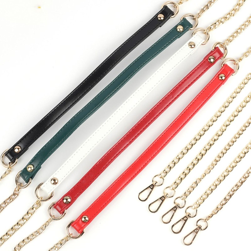 1pc 120cm Metal Chain Strap with Leather DIY Replacement Bag Chain Adjustable Bag Straps Single Purse Shoulder Strap for Bag