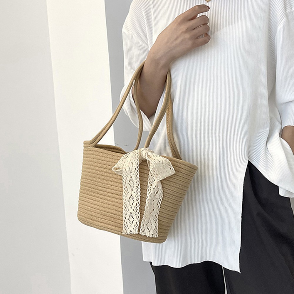 Elegant Ladies Straw Tote Bags Ladies Vacation Beach Casual Tote Fashion Handbag Vintage Shoulder Bag Straw Shoulder Bag