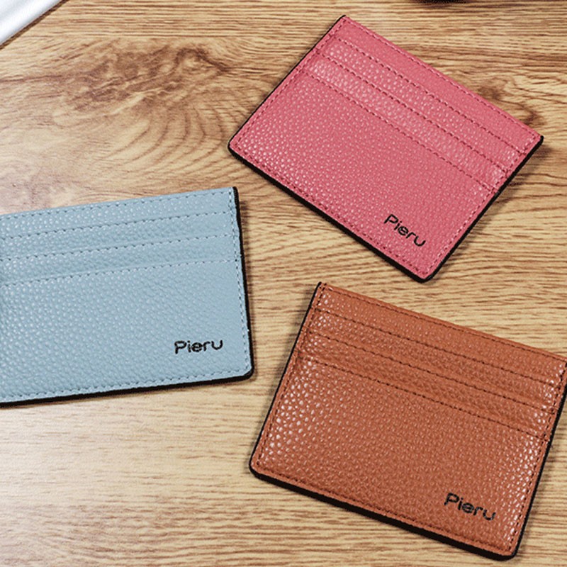 Slim Ultra-thin Wallet PU Leather Bank Credit Card Holder Short Coin Purse Black Oil Edge Card Bag Lychee Pattern Cash Clip