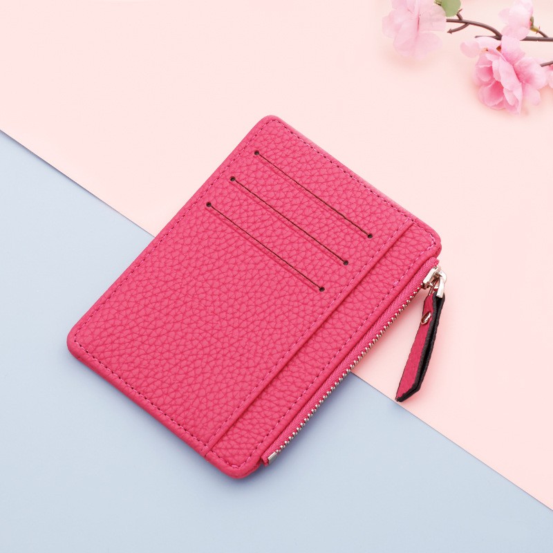 Women Ultra Thin Card Holder PU Leather Unisex Zipper Business Card Case Men Credit Cards Small Wallet Credit Card Organizer