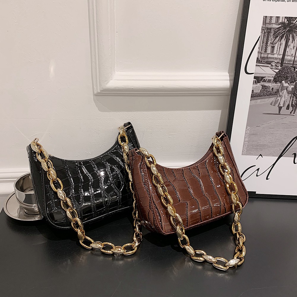 Women's Underarm Bag Ladies PU Leather Chain Shoulder Bag Crocodile Pattern Zipper Solid Color Luxury Brand Designer Handbags