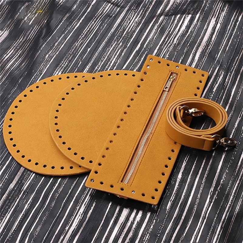 4pcs/set Bag Bottom Shaper Base Round Artificial Leather Wallet Insert Strap Zipper for DIY Sewing Crochet Handbag